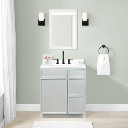 Prior Creek 30" Edgeline Shaker Right Drawer Vanity in White Prior Creek