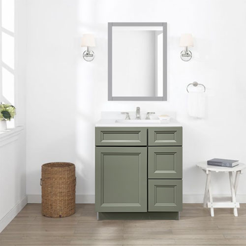 Prior Creek 30" Oxford Shaker Right Drawer Vanity in Sage Prior Creek
