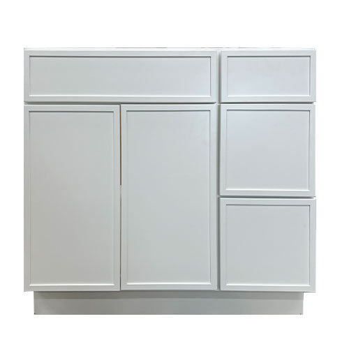 Prior Creek 36" Edgeline Shaker Right Drawer Vanity in White Prior Creek