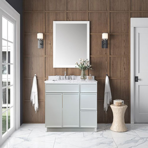 Prior Creek 36" Edgeline Shaker Right Drawer Vanity in White Prior Creek