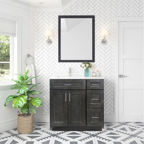 Prior Creek 36" Shaker Right Drawer Vanity in Cinder Prior Creek