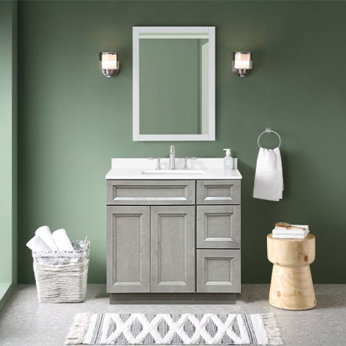 Prior Creek 36" Shaker Right Drawer Vanity in Mist Prior Creek