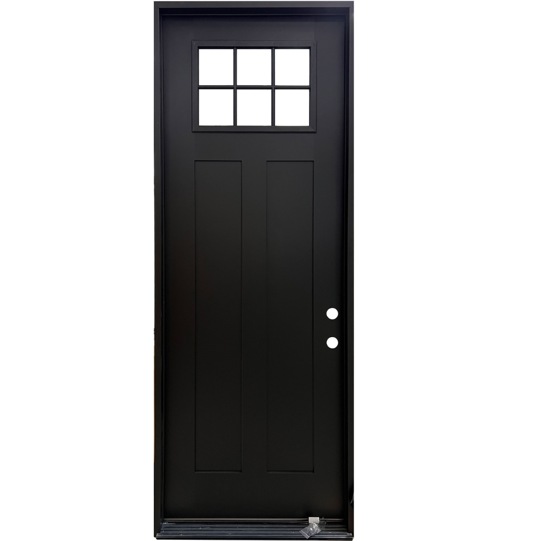 8' 6 Lite Craftsman Single Left Hand Fiberglass Prehung Door in Black Prior Creek