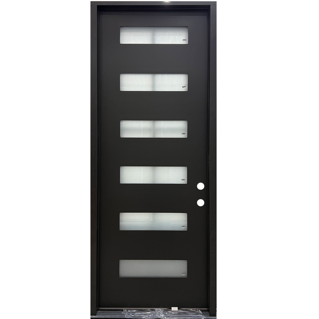 8' 6 Lite Horizontal Single Left Hand Fiberglass Prehung Door in Black Prior Creek