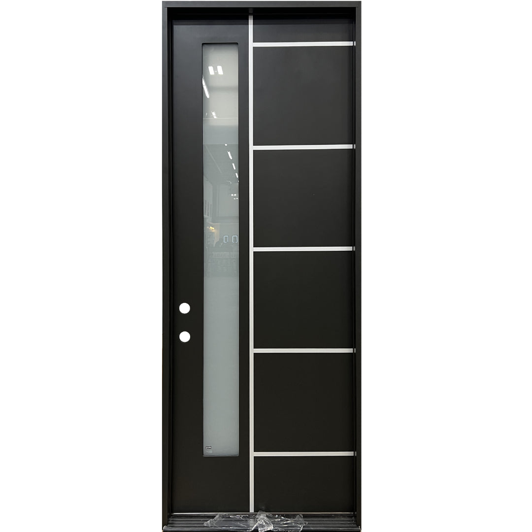 8' - Narrow 1 Lite With Grooves Fiberglass Door Collection Exterior Doors JIANGXI FANGDA TECH CO.,LTD 36 x 96 Black Single Pre-Hung / Right Hand Inswing
