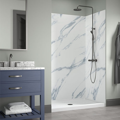 Craft + Main Jetcoat 5-Piece Easy-up Adhesive Alcove Shower Surround Craft + Main Carrara White