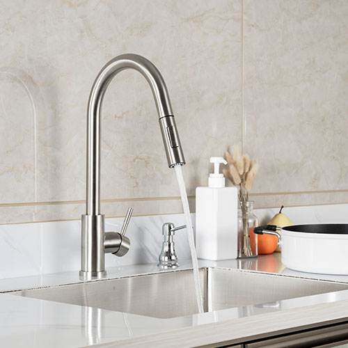 Prior Creek Lakeview Single Handle Pull-down Kitchen Faucet in Satin Nickel Kitchen Faucet Jiangmen Luxury Houseware Company Limited