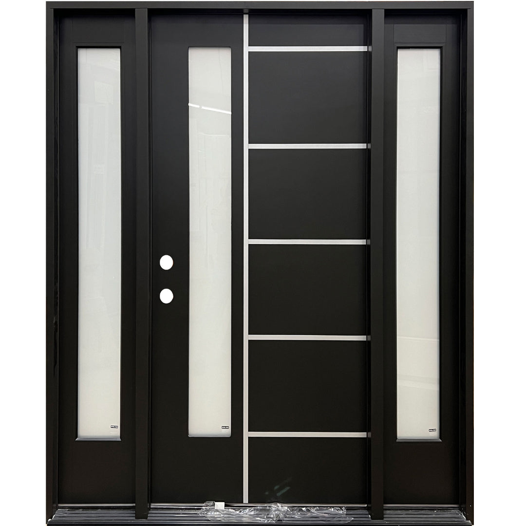 Narrow 1 Lite With Grooves Fiberglass Door Collection Exterior Doors JIANGXI FANGDA TECH CO.,LTD 36 x 80 Black Single with 2 Sidelites / Right Hand Inswing