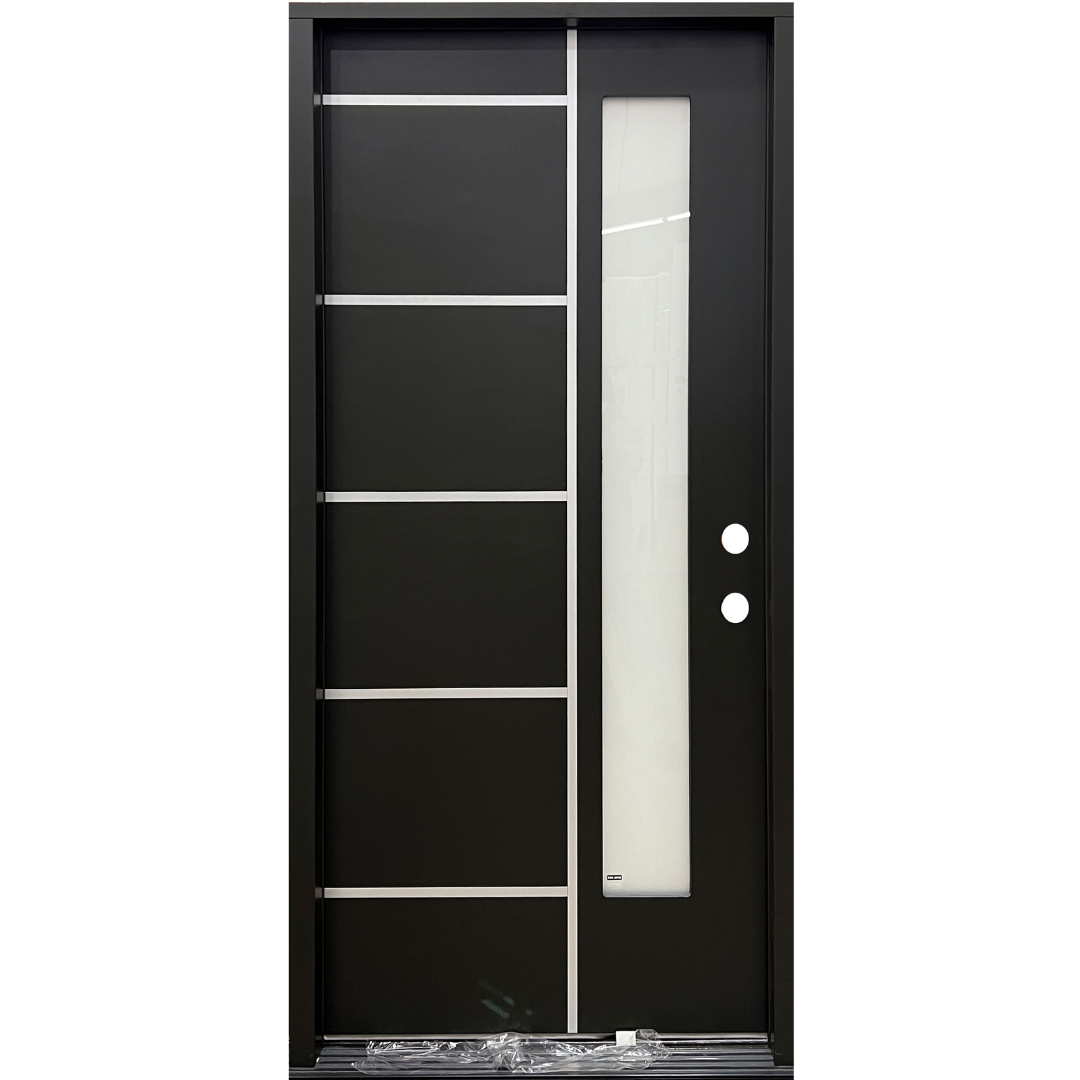 Narrow 1 Lite With Grooves Fiberglass Door Collection Exterior Doors JIANGXI FANGDA TECH CO.,LTD 36 x 80 Black Single Pre-Hung / Left Hand Inswing