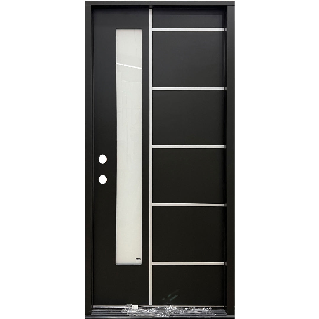 Narrow 1 Lite With Grooves Fiberglass Door Collection Exterior Doors JIANGXI FANGDA TECH CO.,LTD 36 x 80 Black Single Pre-Hung / Right Hand Inswing
