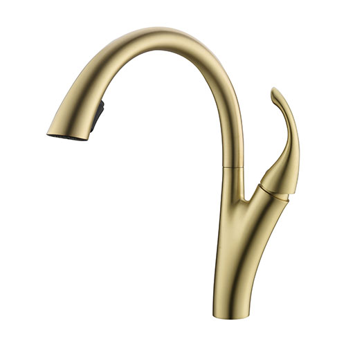 Prior Creek North Ave Single Handle Pull-down Kitchen Faucet in Brushed Brass Kitchen Faucet Jiangmen Luxury Houseware Company Limited