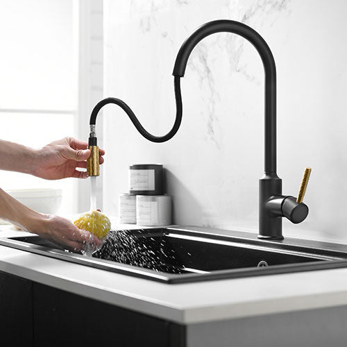Prior Creek Ravenswood Single Handle Pull-down Kitchen Faucet in Matte Black Kitchen Faucet Jiangmen Luxury Houseware Company Limited