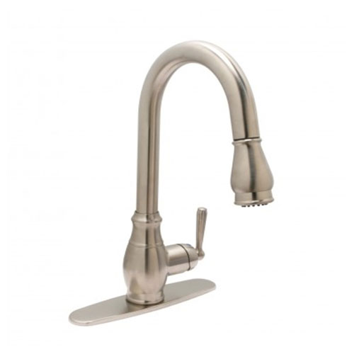 Isabelle Single Handle Pull-down Sprayer Kitchen Faucet in Satin Nickel Huntington Brass