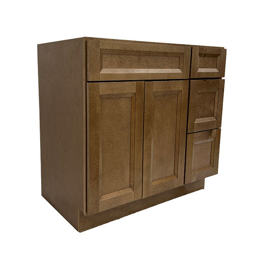 Prior Creek 36" Shaker Right Drawer Vanity in Toffee Prior Creek
