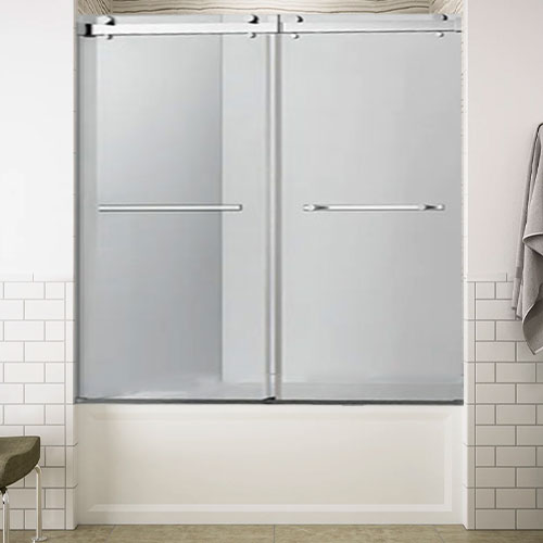 Prior Creek 60" x 58" Brushed Nickel Clear Glass Tub Shower Door