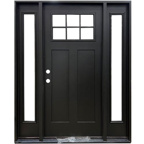 Craftsman 6 Lite Fiberglass Door Collection Exterior Doors JIANGXI FANGDA TECH CO.,LTD 36 x 80 Black Single with 2 Sidelites / Right Hand Inswing