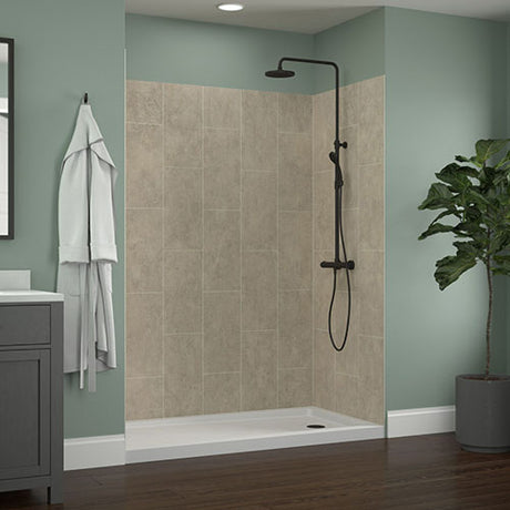 Craft + Main Jetcoat 60″ 5-Piece Easy-up Adhesive Alcove Shower Surround in Grey Subway Mosaic