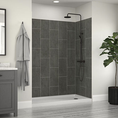 Craft + Main Jetcoat 60″ 5-Piece Easy-up Adhesive Alcove Shower Surround in Grey Subway Mosaic