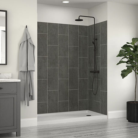 Craft + Main Jetcoat 60″ 5-Piece Easy-up Adhesive Alcove Shower Surround in Grey Subway Mosaic
