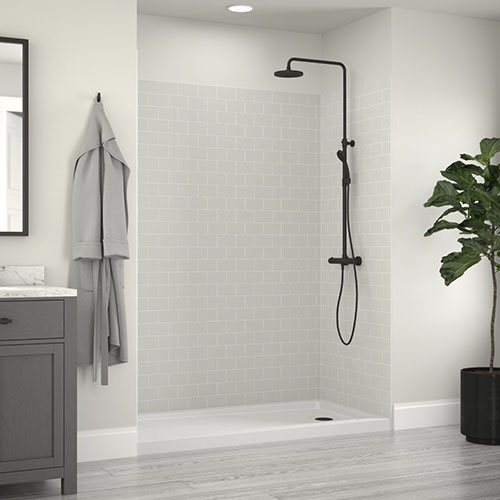 Craft + Main Jetcoat 60″ 5-Piece Easy-up Adhesive Alcove Shower Surround in Grey Subway Mosaic