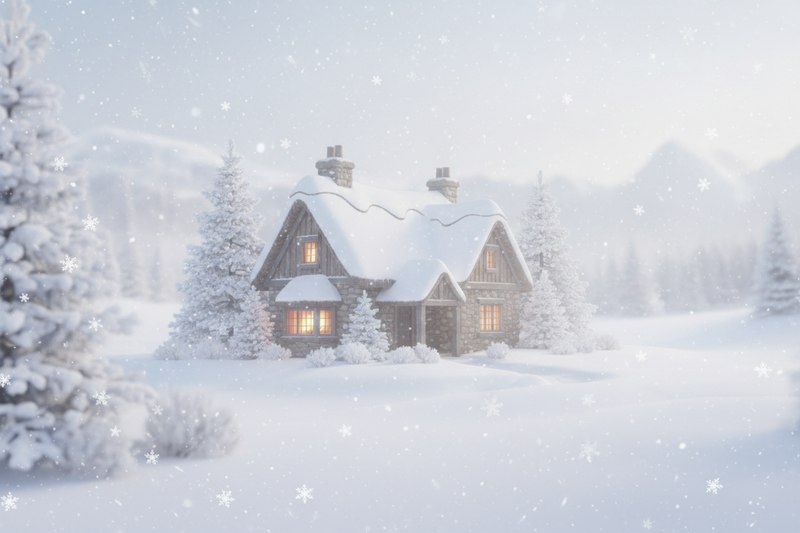 Cozy Cottage in the snow, but make it transparent enough to read text over the picture