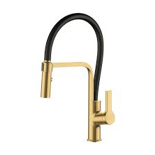 Prior Creek Cermak Single Handle Pull-down Kitchen Faucet in Brushed Brass Kitchen Faucet Jiangmen Luxury Houseware Company Limited