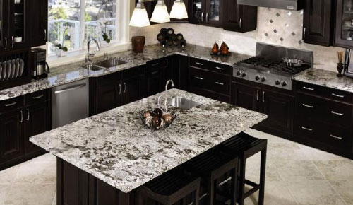 Black Accents In Kitchen, Distressed Black Cabinets With Granite Countertops