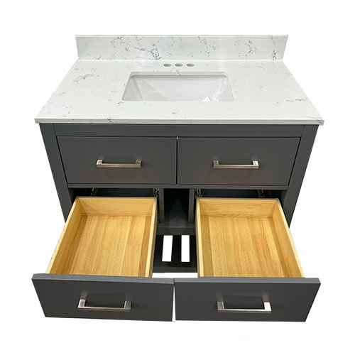 36" grey alinea vanity open drawers