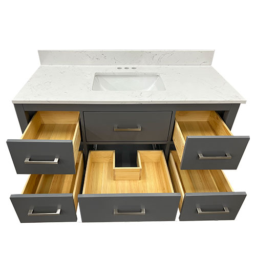 48" grey alinea vanity open drawers