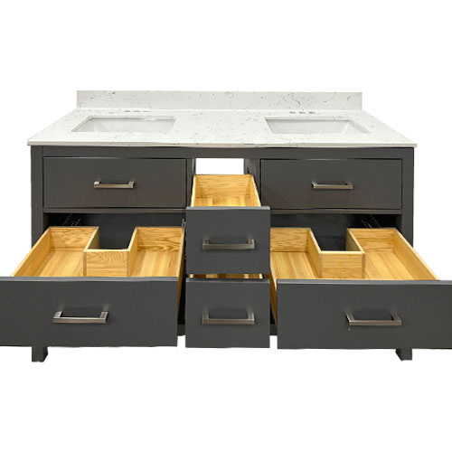 60" grey alinea vanity open drawers