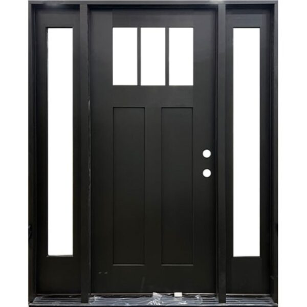 3 Lite Craftsman 1-3-1 Left Hand Fiberglass Prehung Door in Black