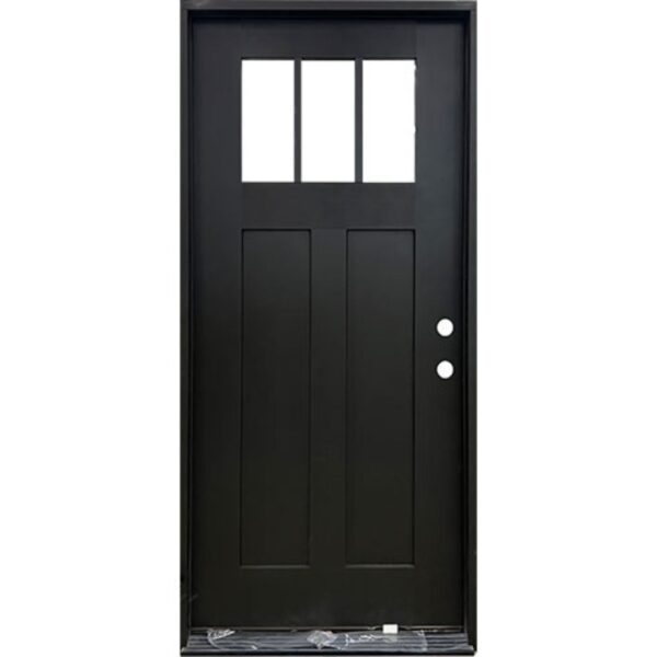 3 Lite Craftsman Left Hand Fiberglass Prehung Door in Black